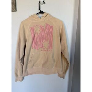 Billabong Surfadelic Graphic Hoodie Tan Pink Palm Tree Raglan Sweatshirt Medium